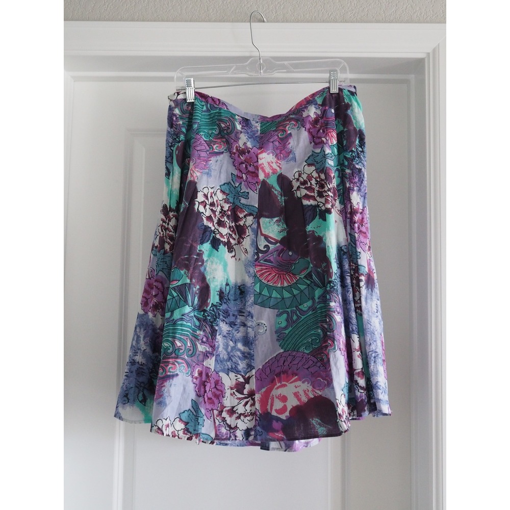 Vintage Casual Studio Cotton Floral Purple Pleated Midi Skirt XL Good Lined - Picture 8 of 11
